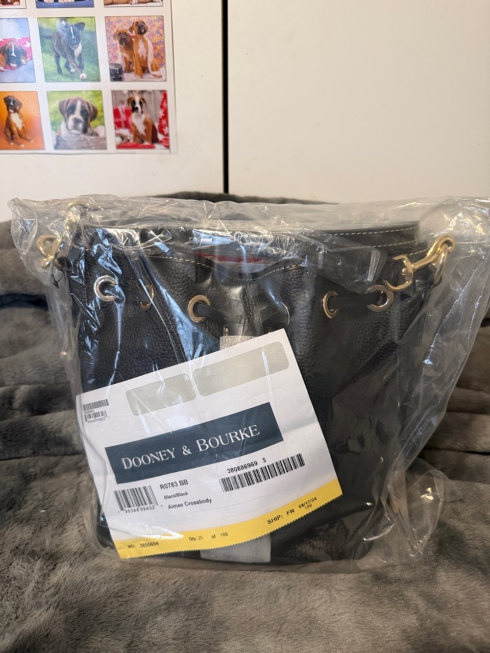 Dooney & Bourke Black Pebbled Leather Drawstring Bucket Purse